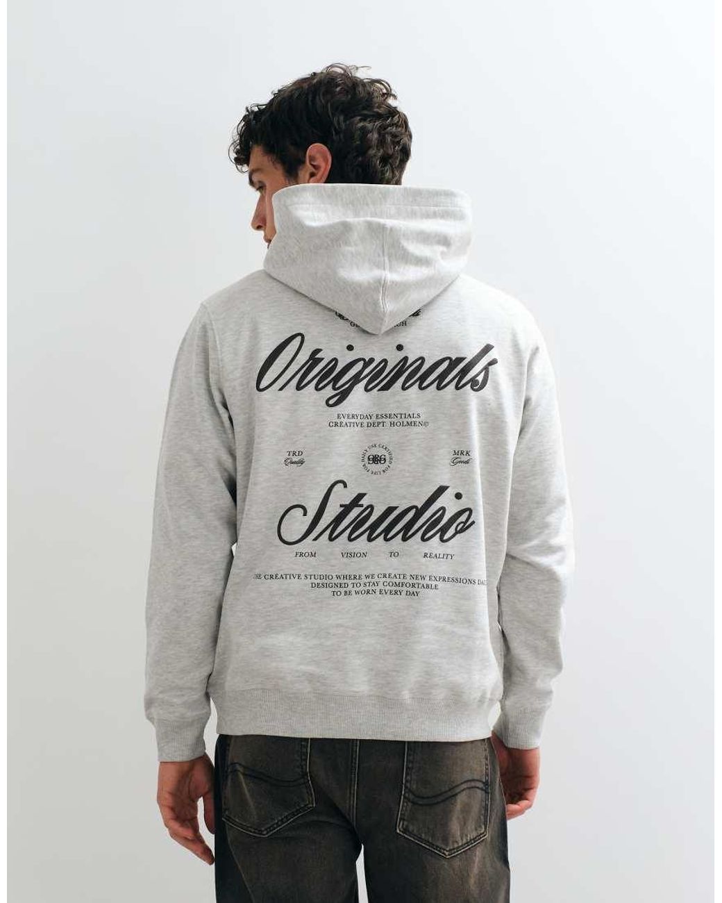 Jack & Jones Gray Oversized Hoodie With Originals Back Print for men