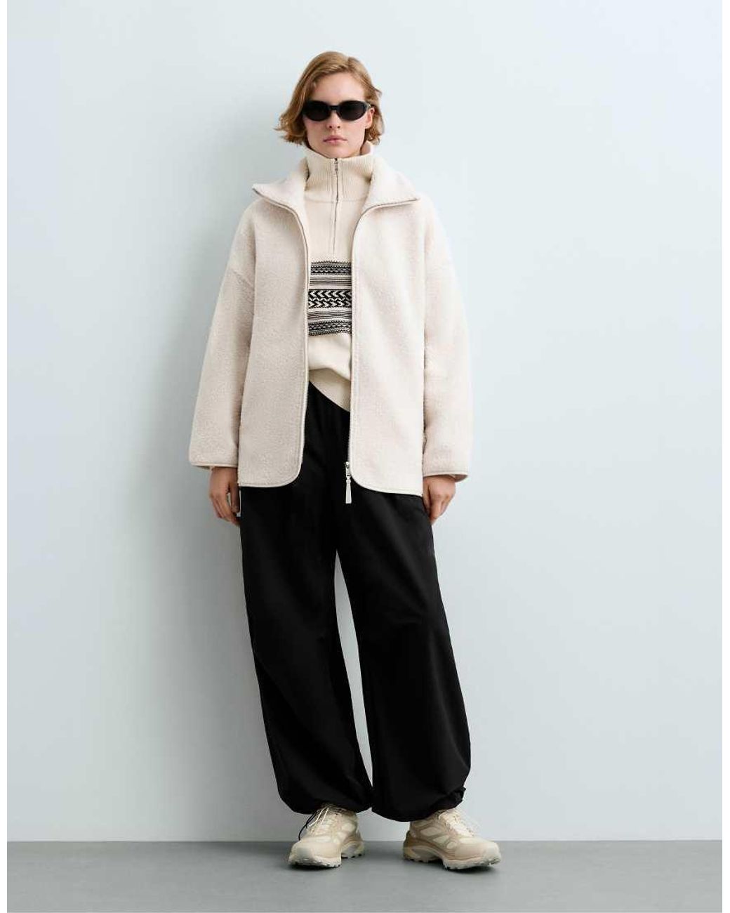 Oysho White High-Collar Faux-Shearling Jacket
