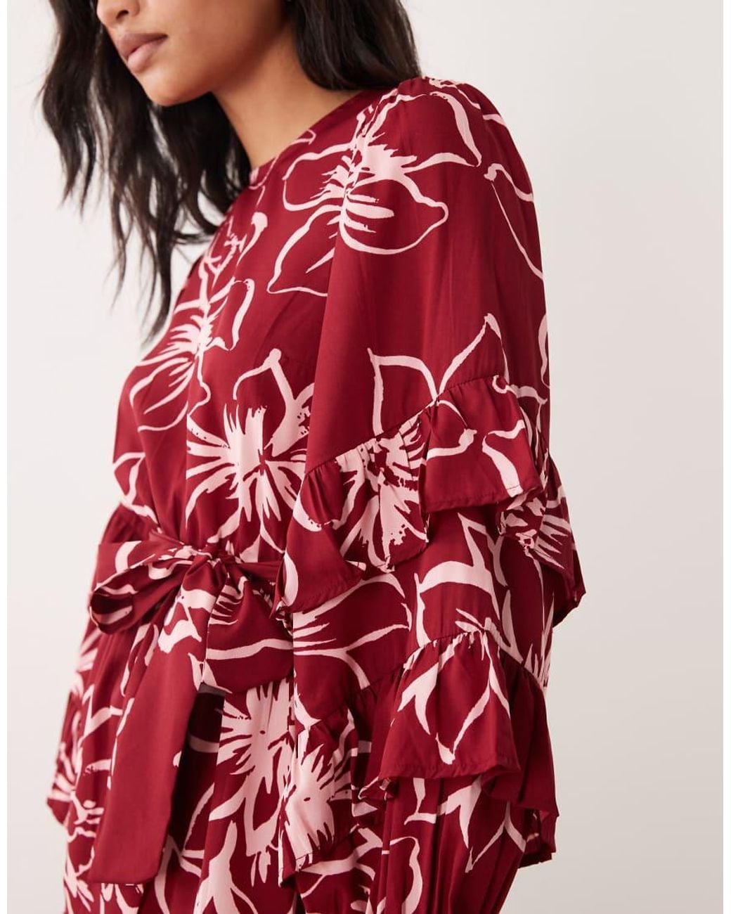 Wednesday's Girl Red Tie Waist Long Sleeve Mini Dress