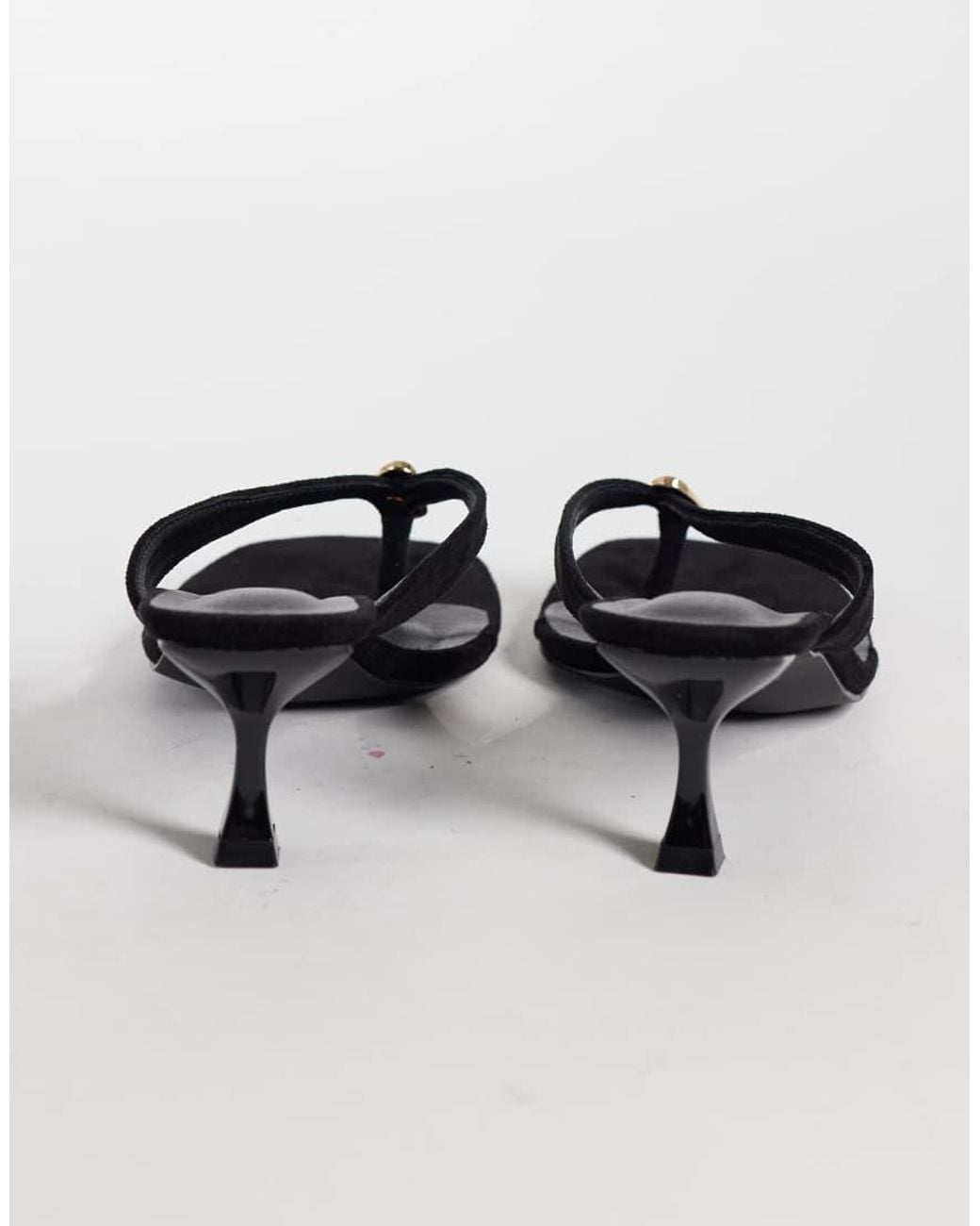 Threadbare Black Suedette Toe Thong Kitten Heel Sandals