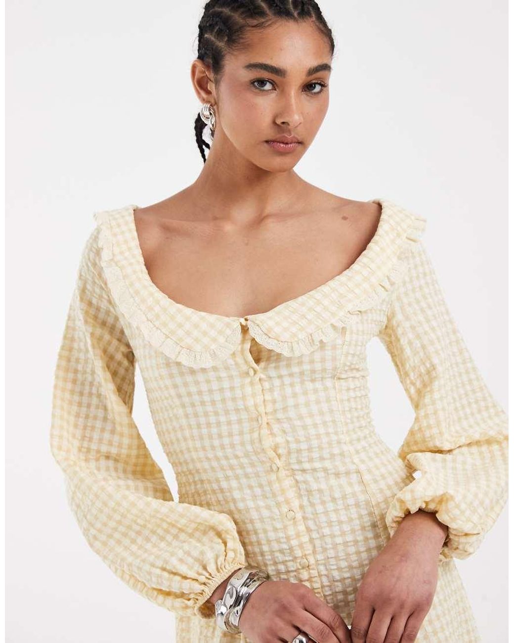ASOS Natural Baby Doll Collared Mini Dress With Godets