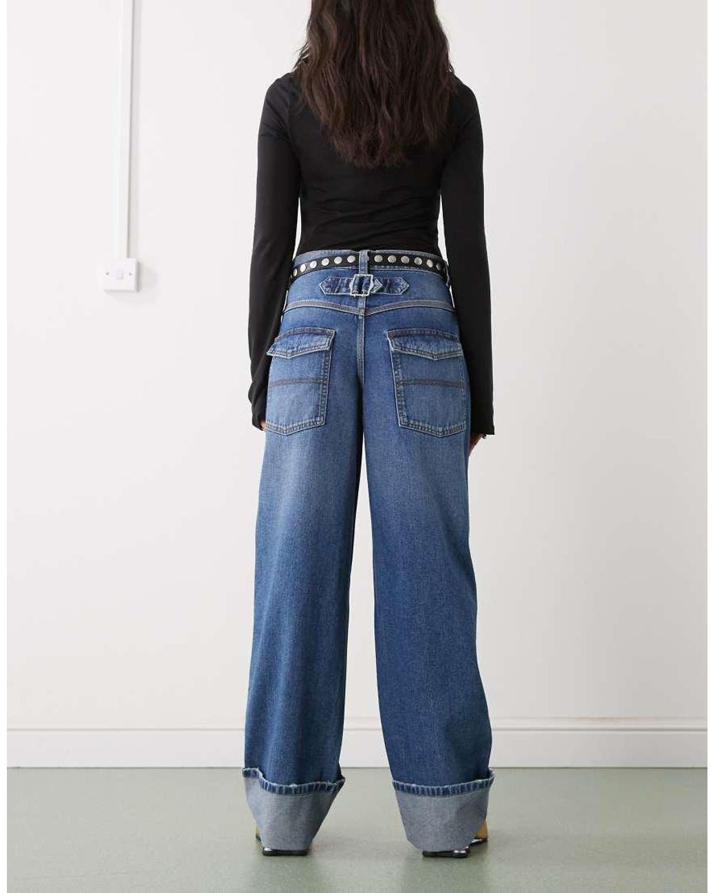 Collusion Blue X002 baggy Jeans With Cinch Back And Turn Up Hem