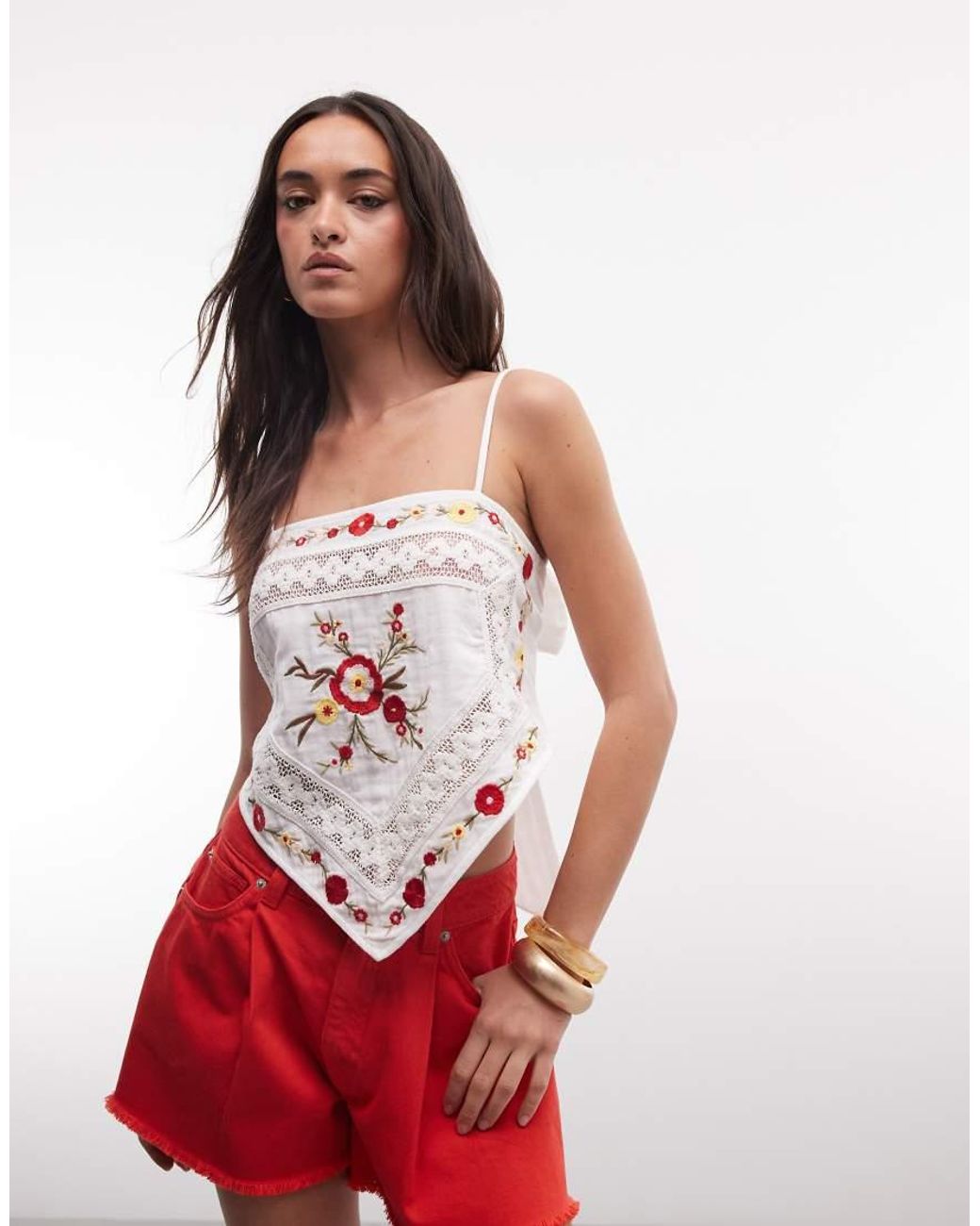 Miss Selfridge White Embroidered Handkerchief Top