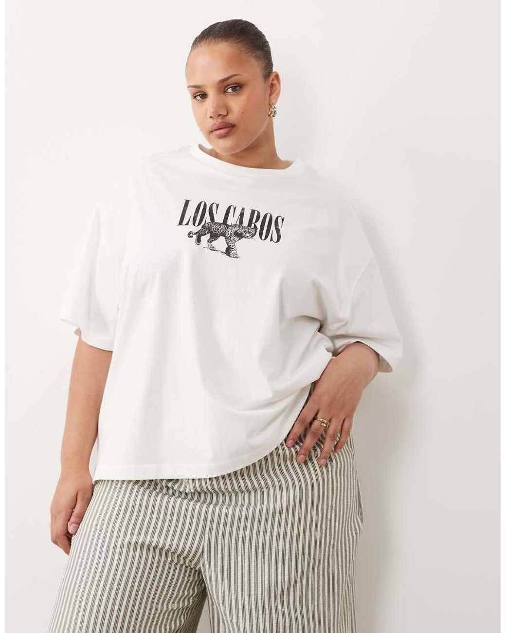 ASOS Gray Asos Design Curve Oversized T Shirt With Distressed Los Cabos Graphic