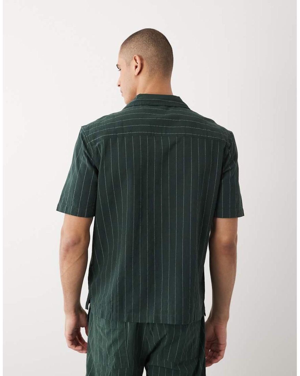 River Island Green Textured Striped Revere Shirt Co-ord for men