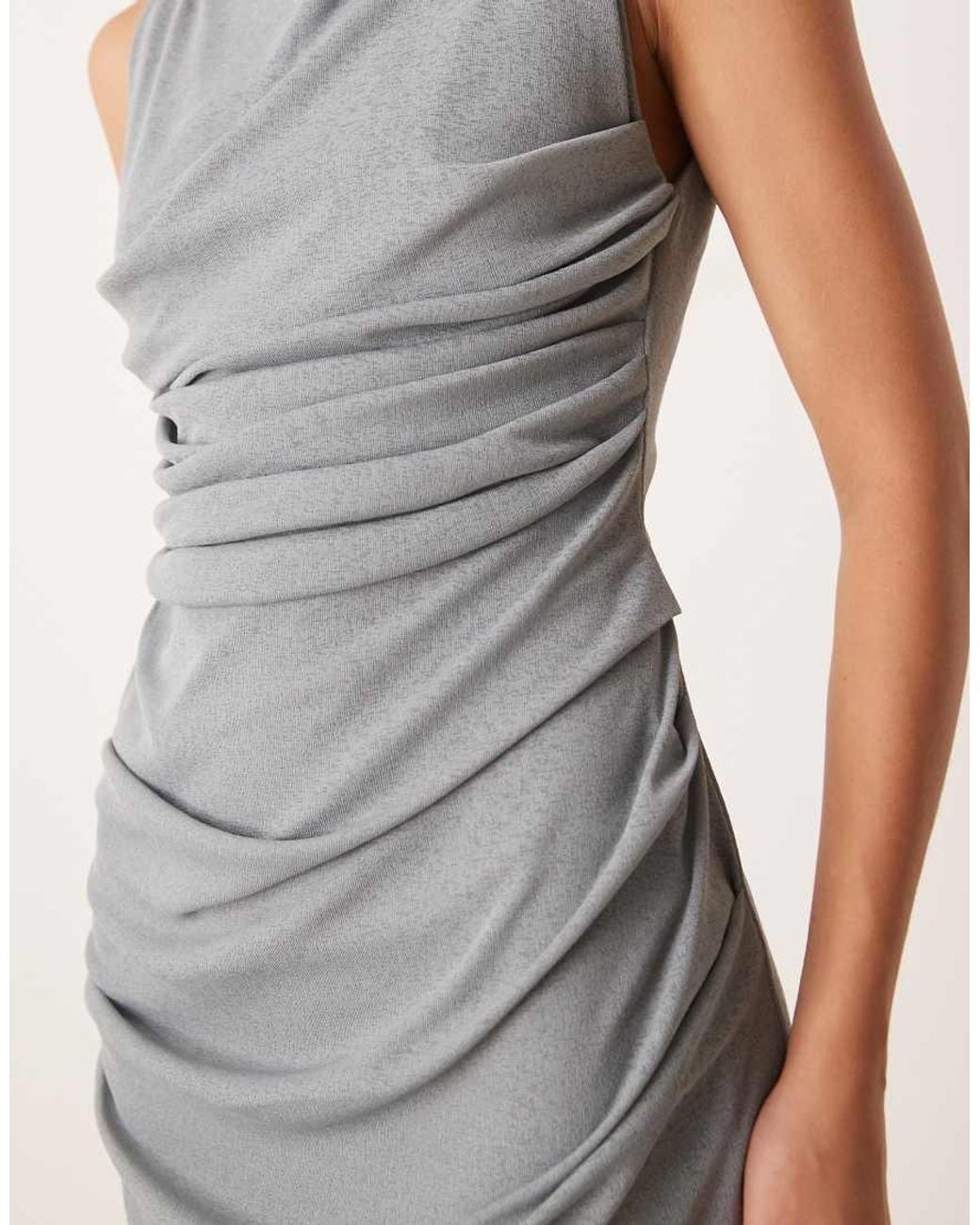 ASOS Gray Mesh Sleeveless Ruched Midi Dress