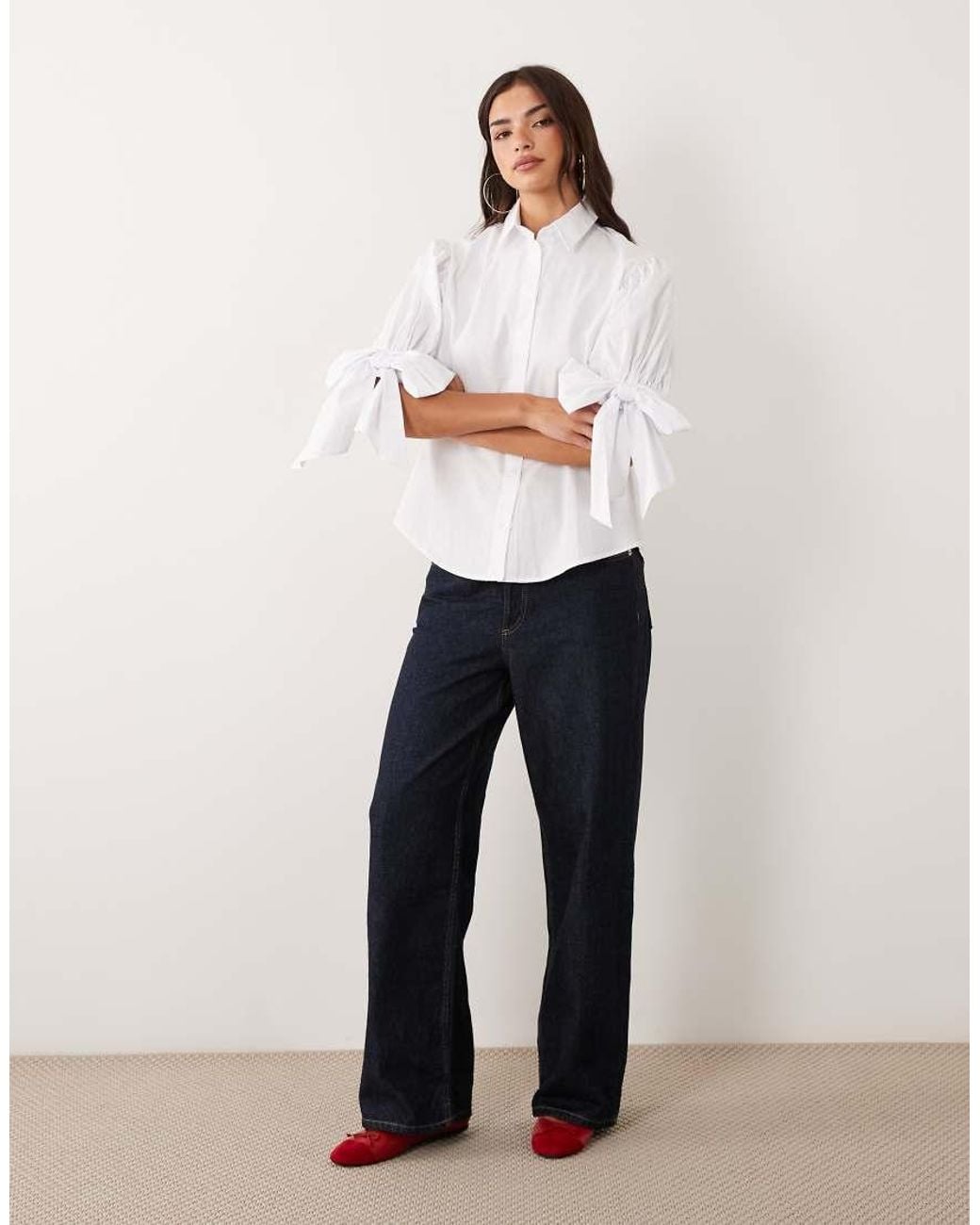 Miss Selfridge White Bow Sleeve Shirt