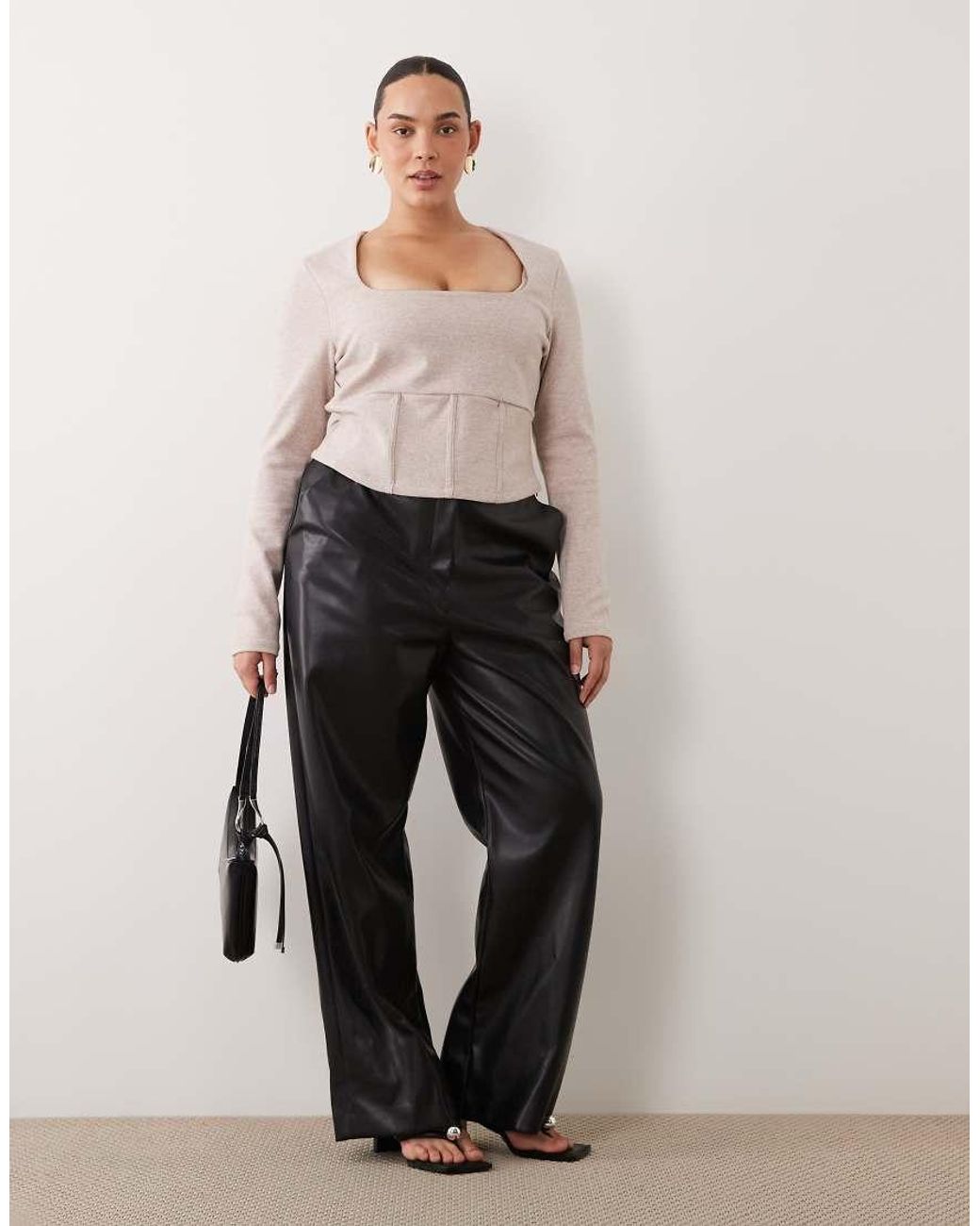 ASOS Natural Asos Design Curve Brushed Square Neck Long Sleeve Corset Top