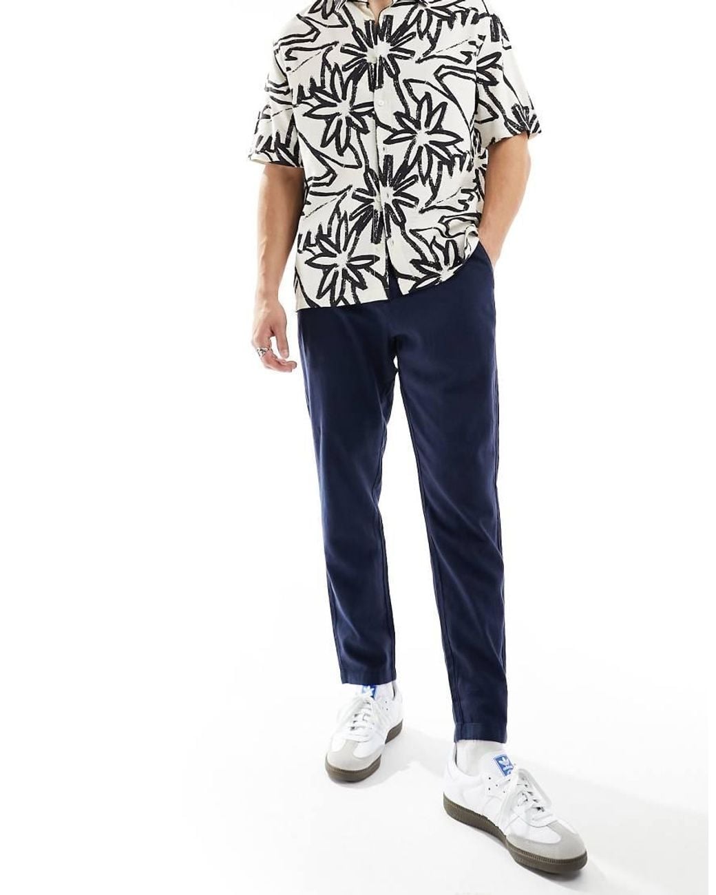 SELECTED Blue Slim Tapered Linen Mix Trouser for men