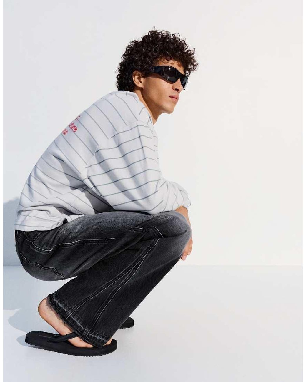 Bershka White Tall Straight Flared Jeans for men