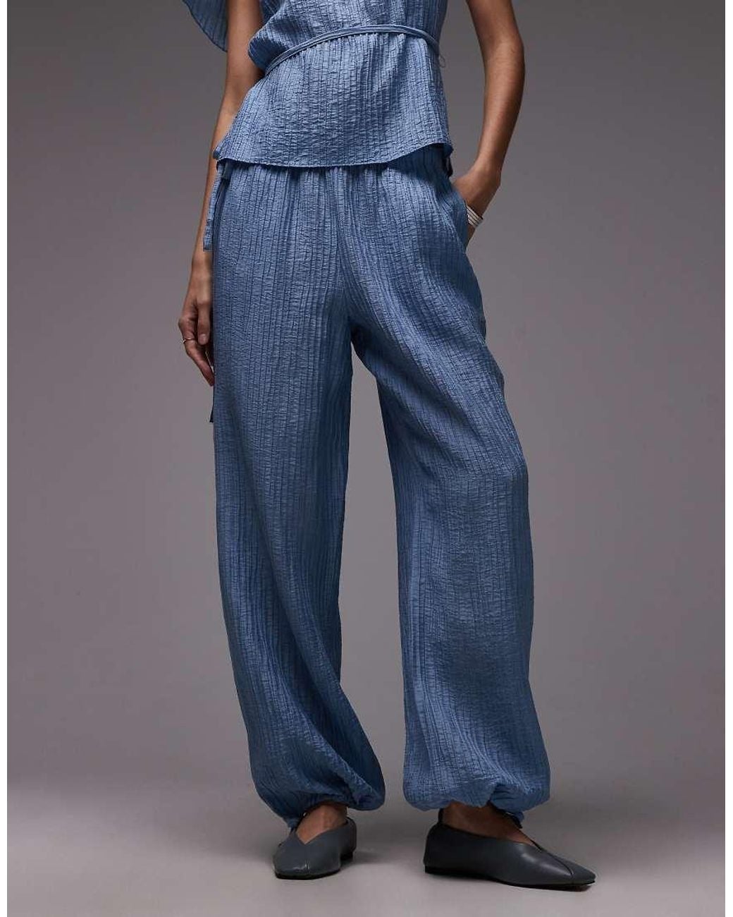 ASOS Blue Crinkle Balloon Trousers Co-ord