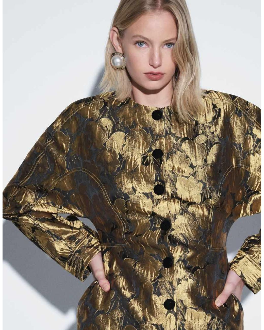 ASOS Metallic Crew Neck Structured Button Down Mini Dress