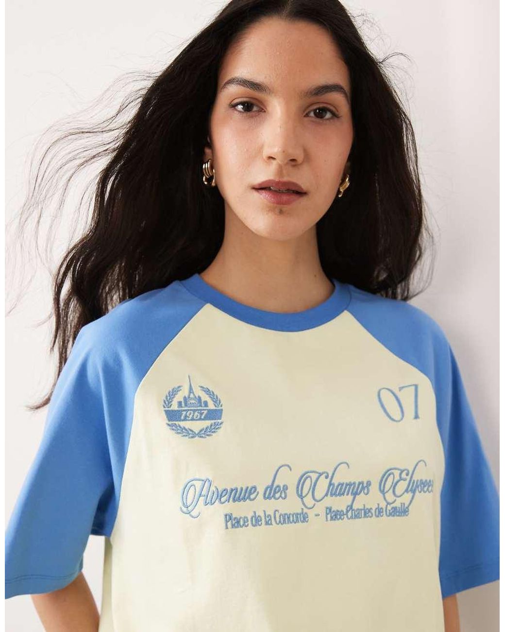 ASOS Blue Oversized Raglan Sleeve T-shirt With Embroidered Paris Football Graphic