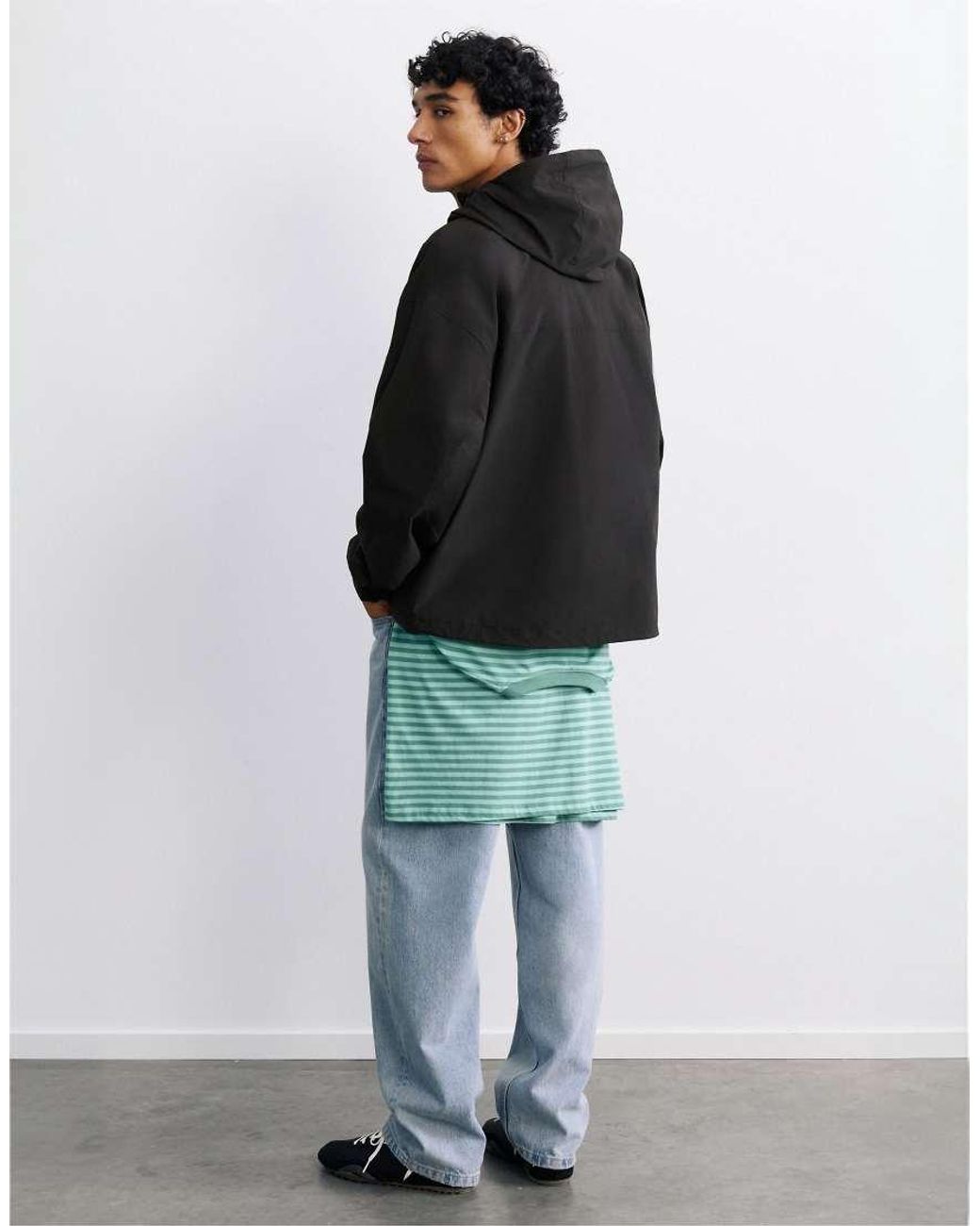 Pull&Bear Black Lightweight Hooded Raincoat for men