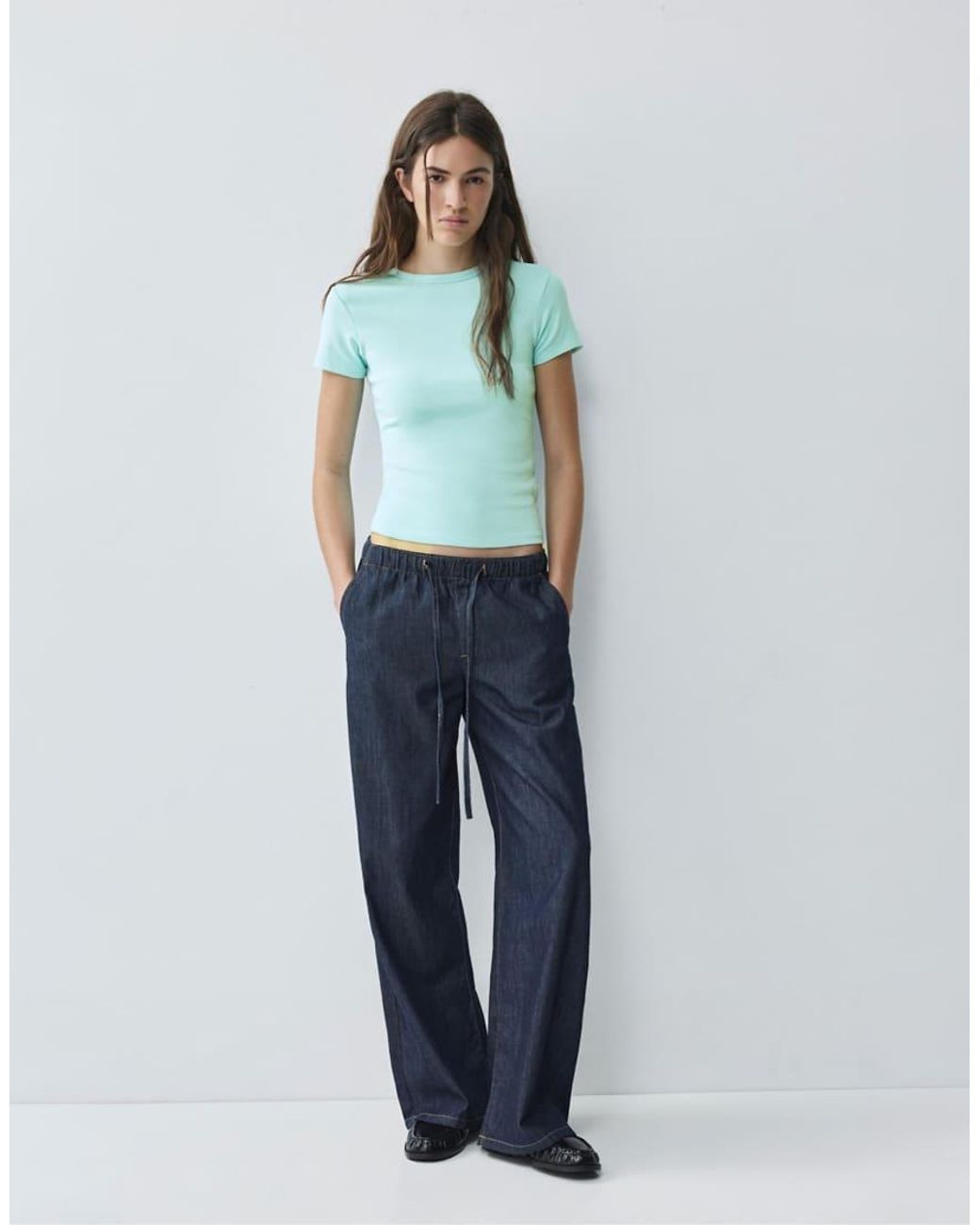 Pull&Bear Blue Fitted Short Sleeve T-Shirt