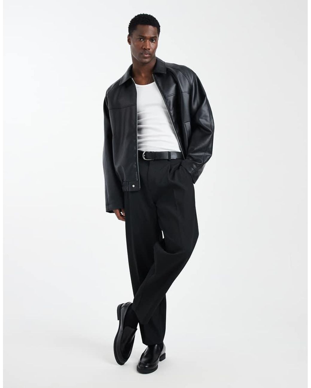 ASOS Black Oversized Faux Leather Jacket for men