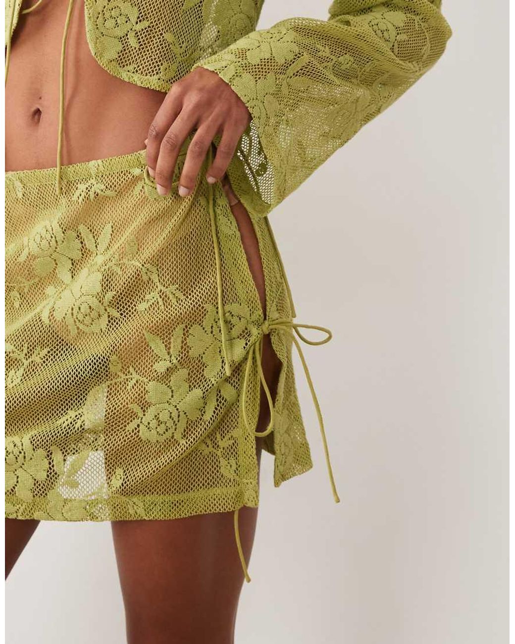 ASOS Green Sheer Crochet Lace Tie Side Beach Mini Co-ord Skirt