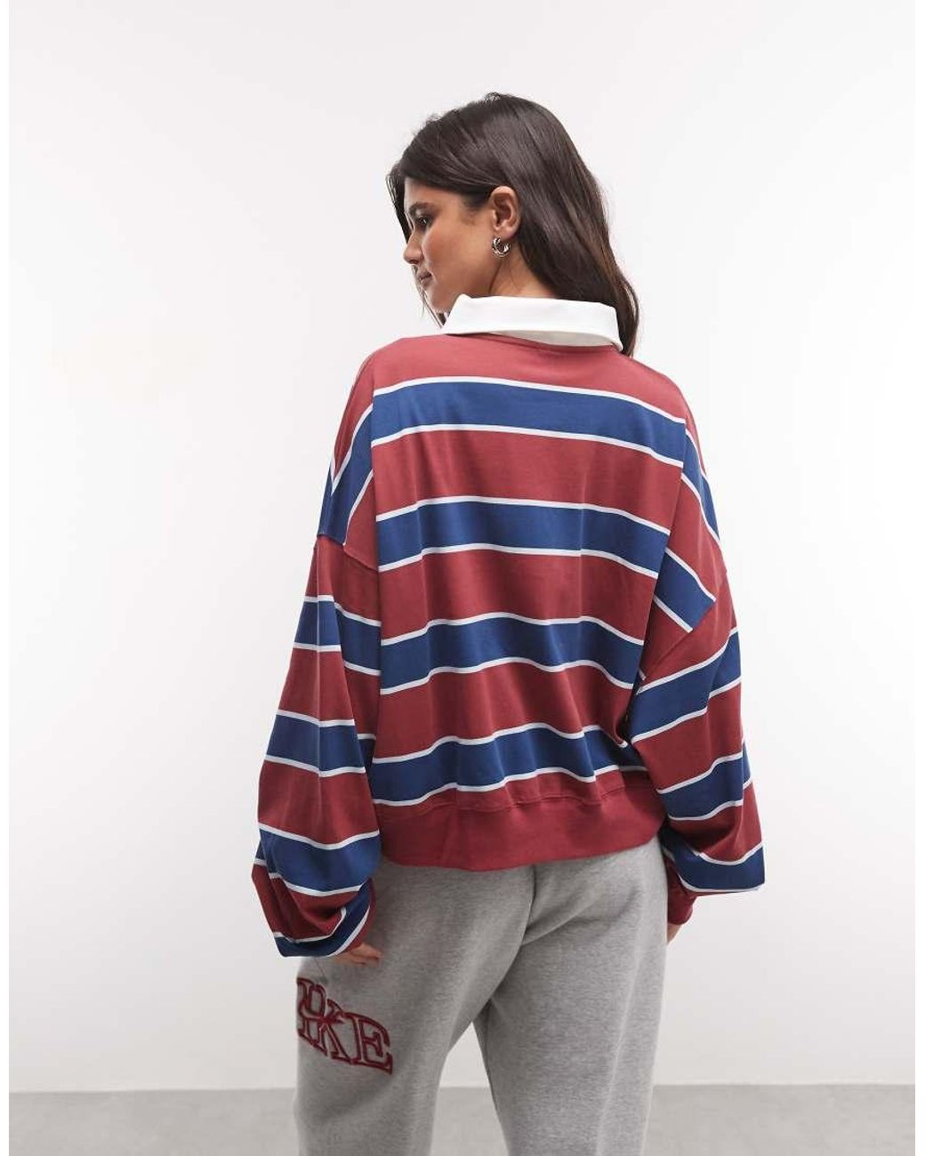 Nike Red Long Sleeve Striped Polo Top