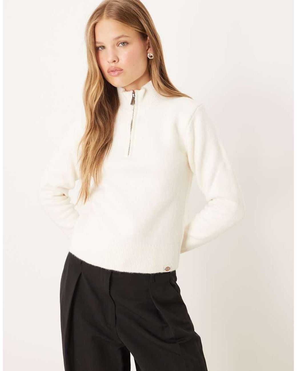 Dickies Natural Ruston 1/4 Zip Knitted Jumper With Backprint Logo