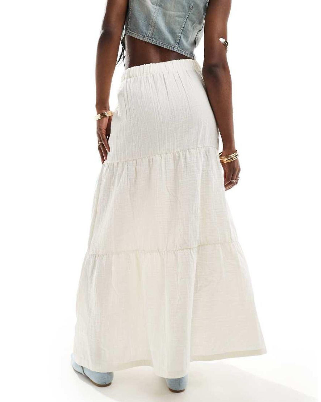 Pieces White Boho Tiered Maxi Skirt