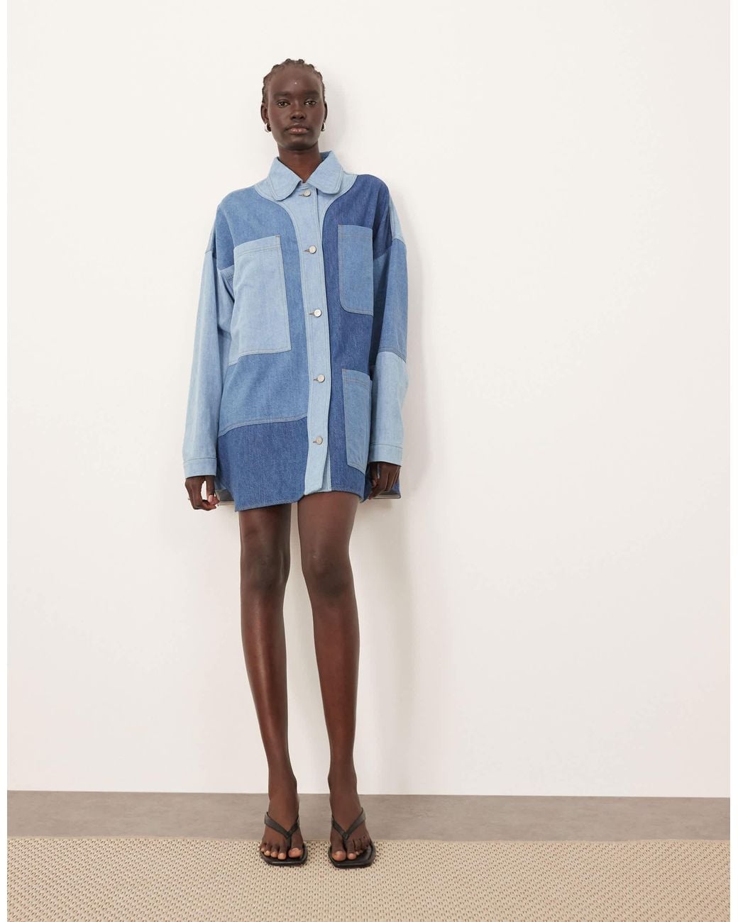 denim shacket dress ARRANGE Oversized Denim Shacket in Blue