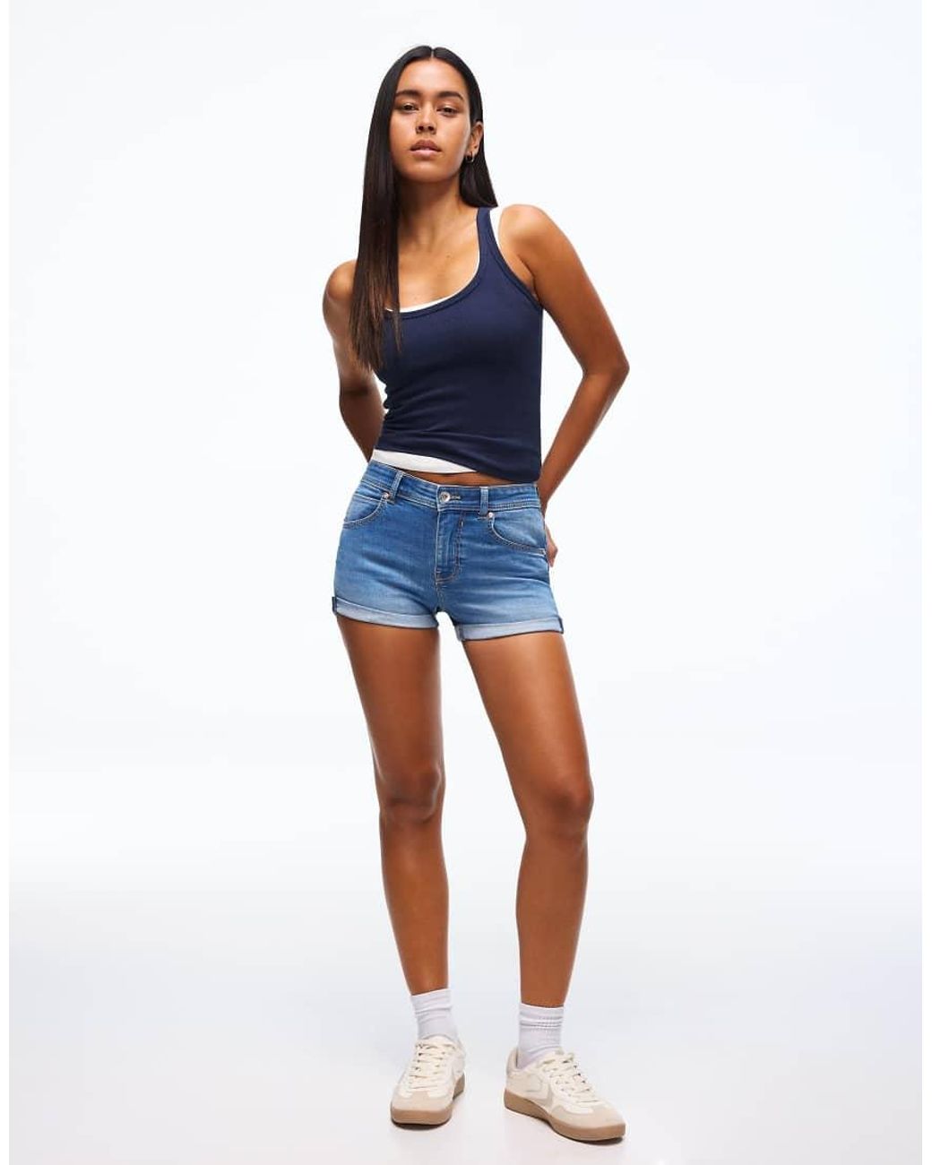Bershka Blue Denim Roll-up Shorts