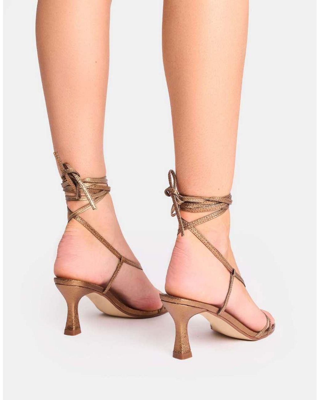 Public Desire Pink Irisa Lace Up Strappy Mid Heels