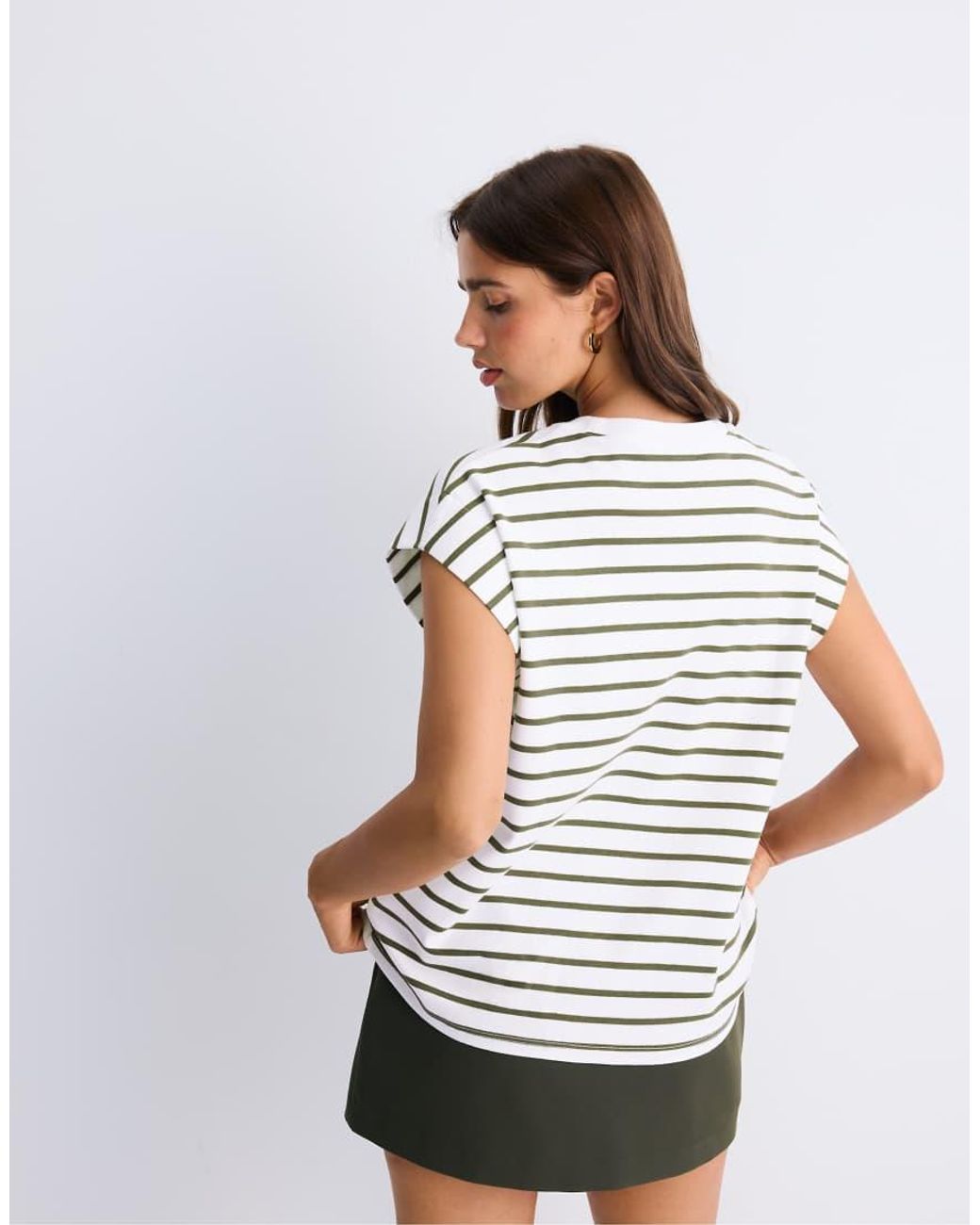 Stradivarius Green Striped Drop Sleeve T-shirt