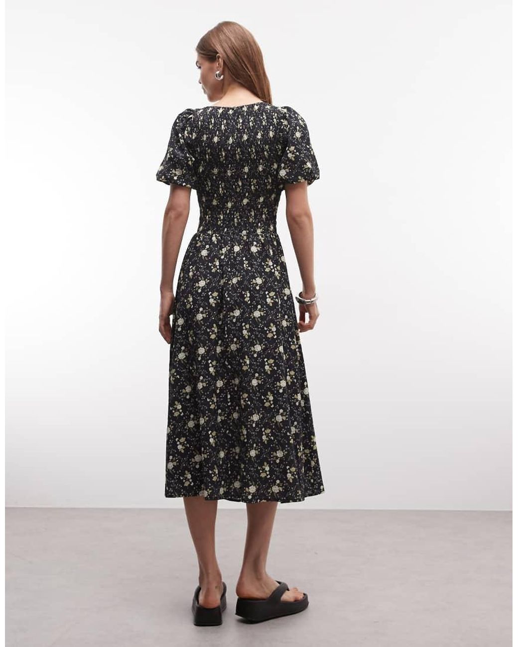 Daisy Street Black Shirred Maxi Dress With Puff Sleeves