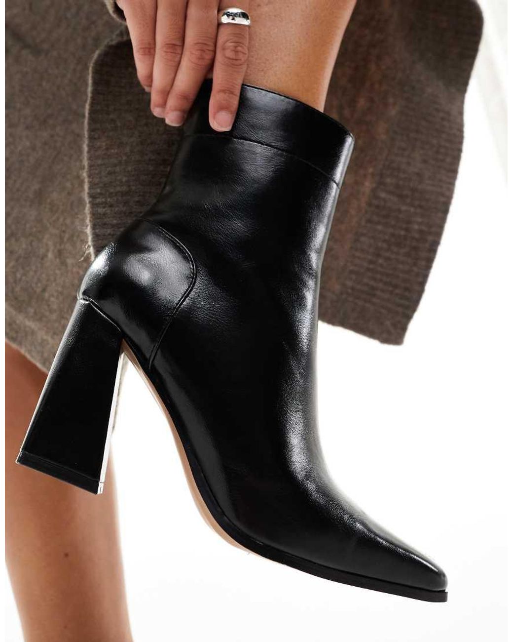 ASOS Gray Wide Fit Everest Flared Heel Boots