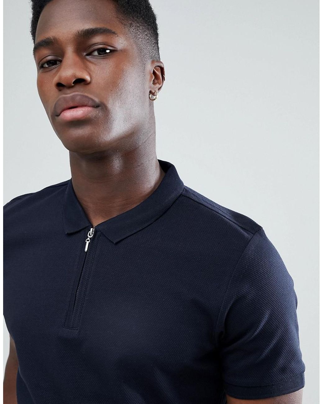 Jack & Jones Premium Polo Shirt With Zip Neck in Blue for Men | Lyst