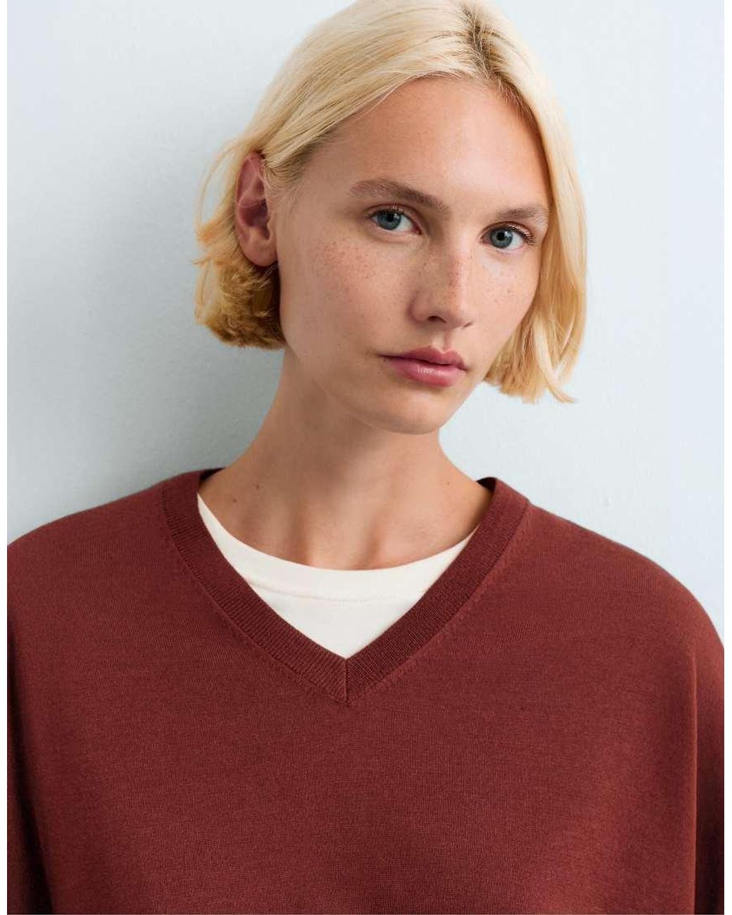 Oysho White 100% Wool V-Neck Knit Jumper