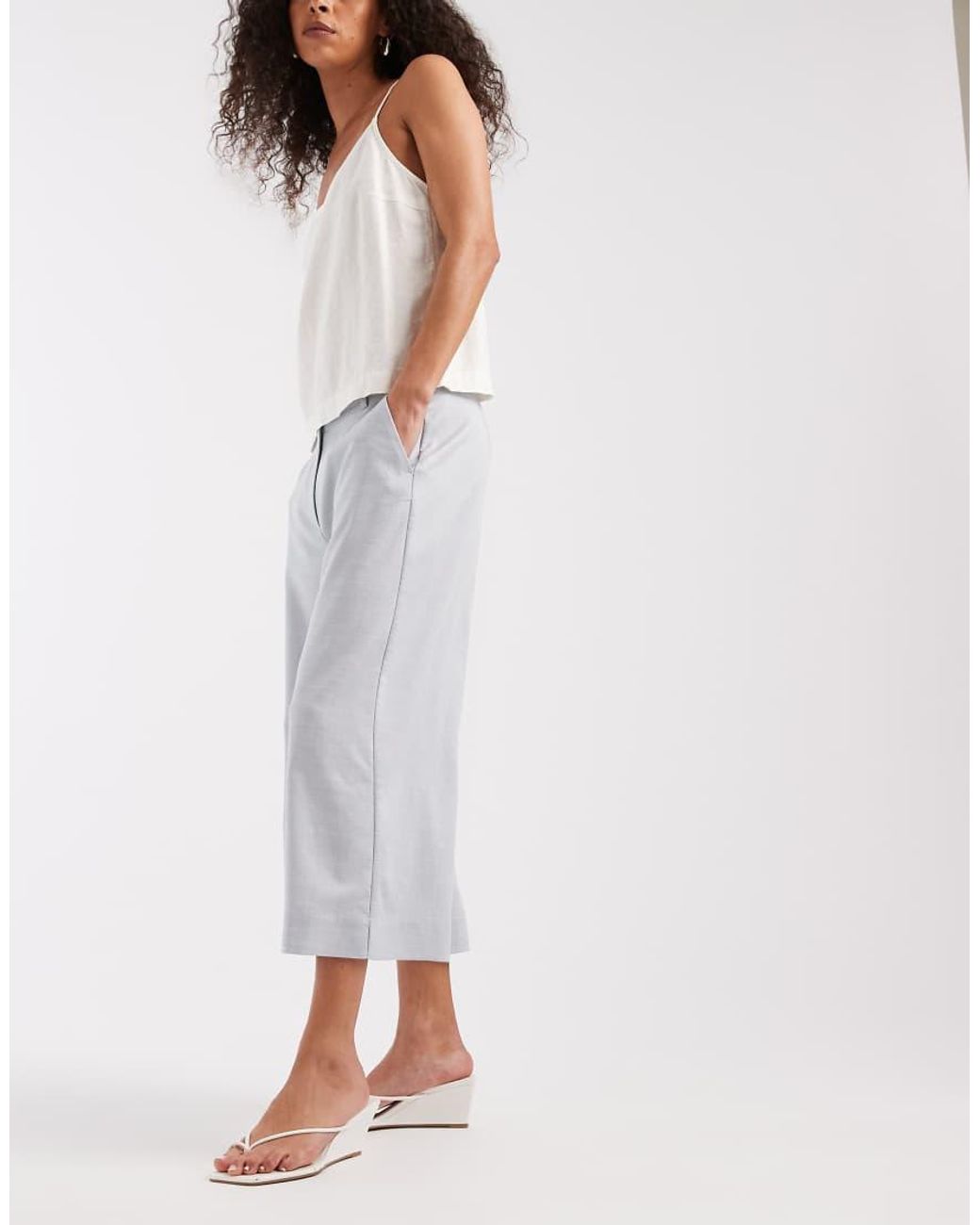ASOS Gray Wide Leg Linen Look Culotte In