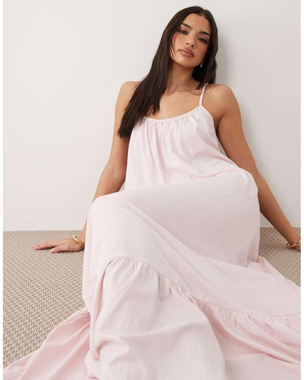 Gina Tricot Pink Pure Cotton Flowy Strappy Maxi Dress