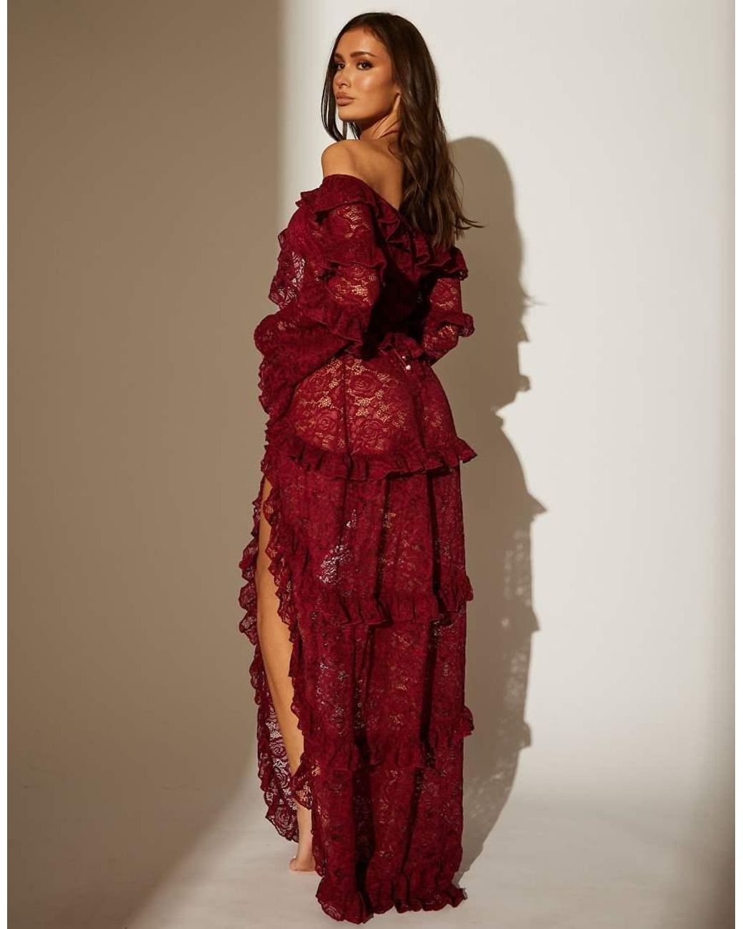 South Beach Brown Lace Ruffle Maxi Skirt
