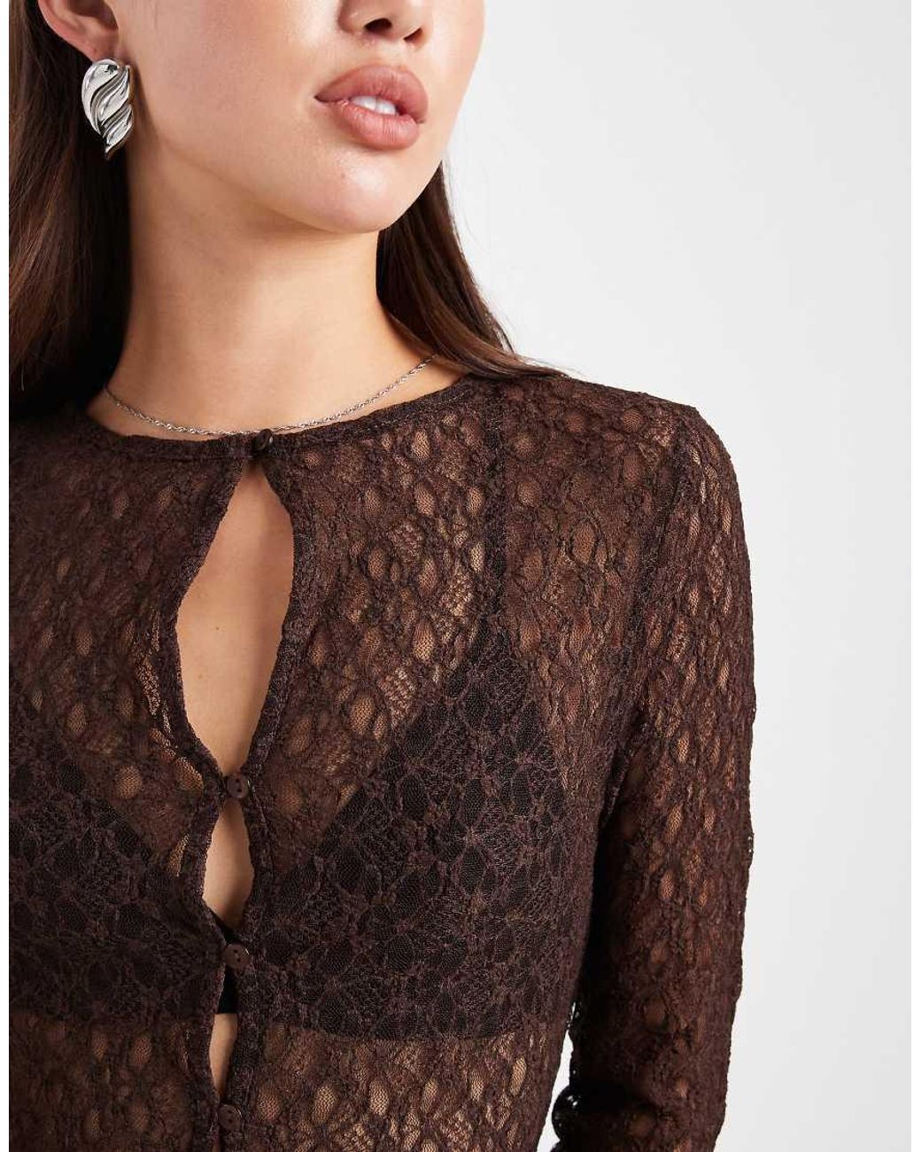 Miss Selfridge Blue Lace Button Through Shirt