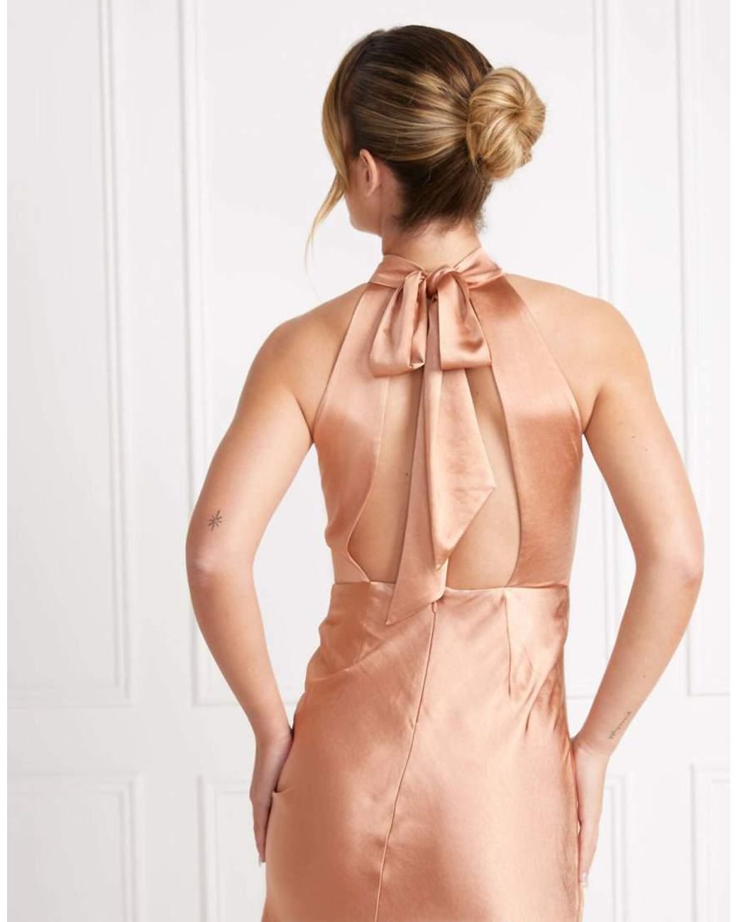 Six Stories Natural Halter Neck Satin Bridesmaid Dress