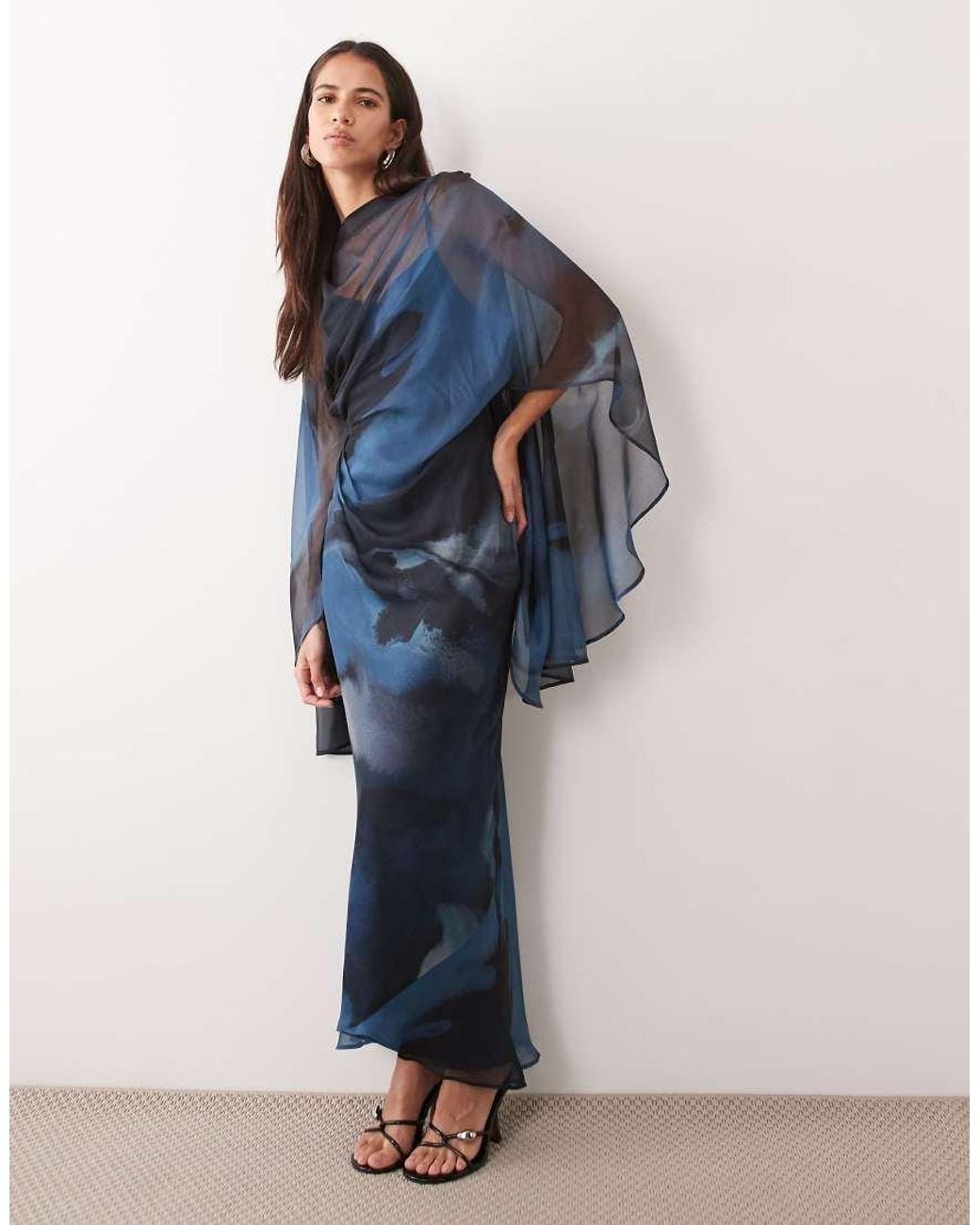 ASOS Blue Kimono Sleeve Cape Detail Draped Midaxi With Open Back