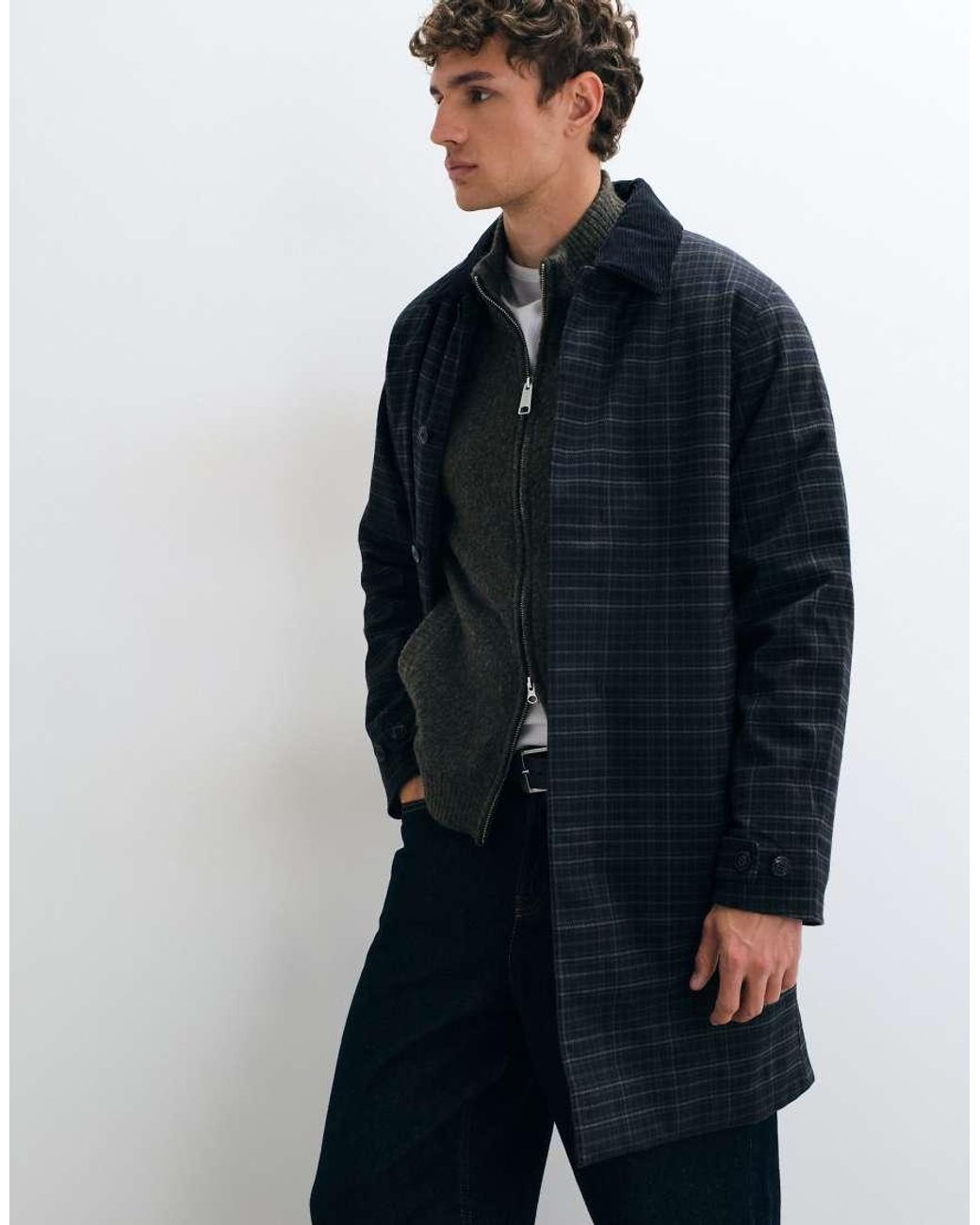 Barbour Blue Lorden Winter Tartan Check Waterproof Mac Long Jacket for men