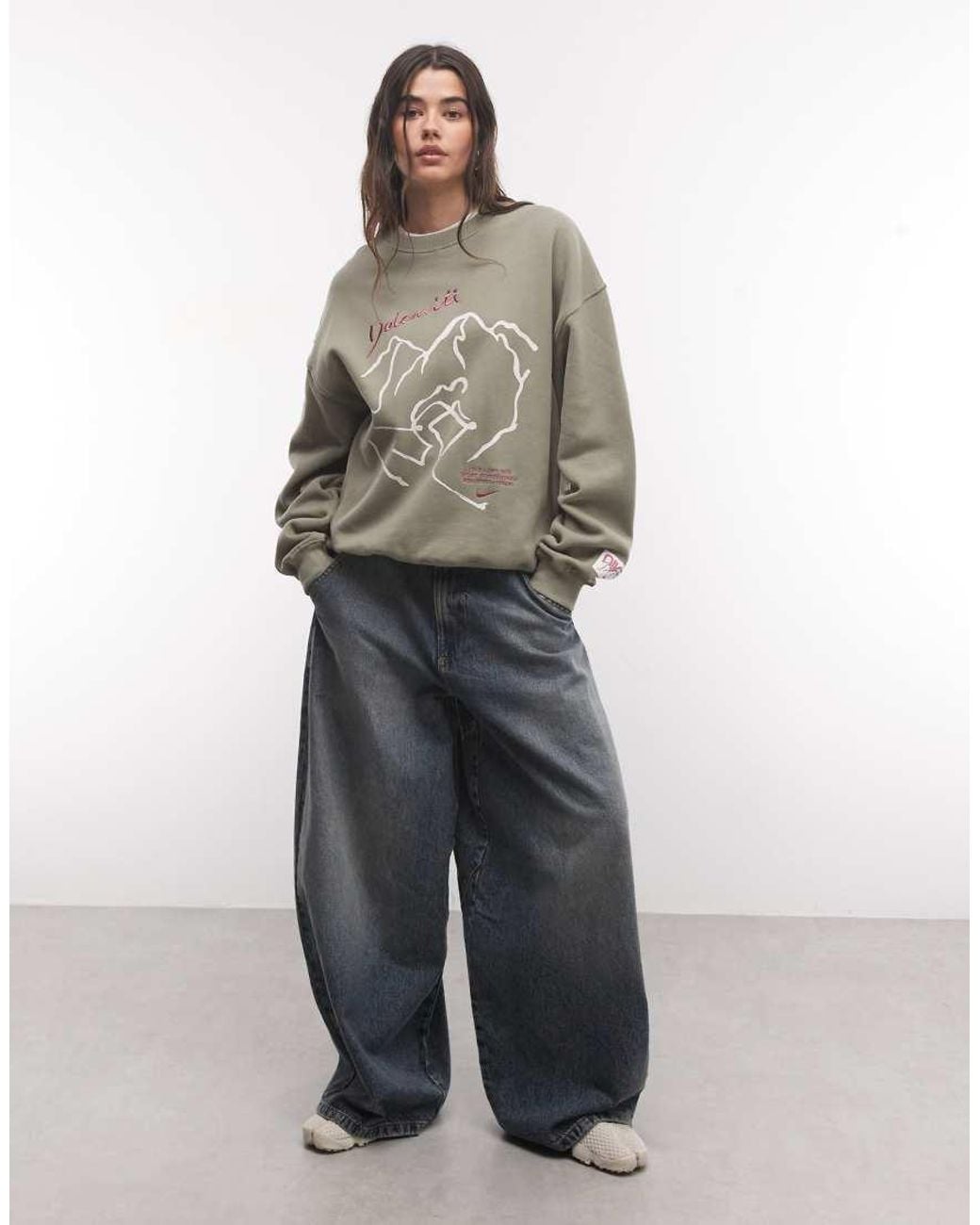 Nike Brown Studio Fleece Oversized Sweat With Back Print