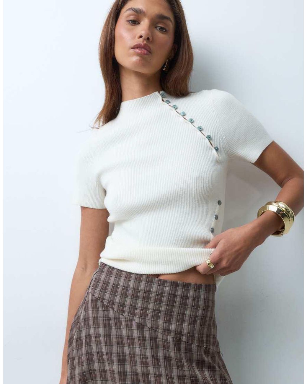 The Frolic Brown Exclusive Aysmmetric Hem Midi Skirt