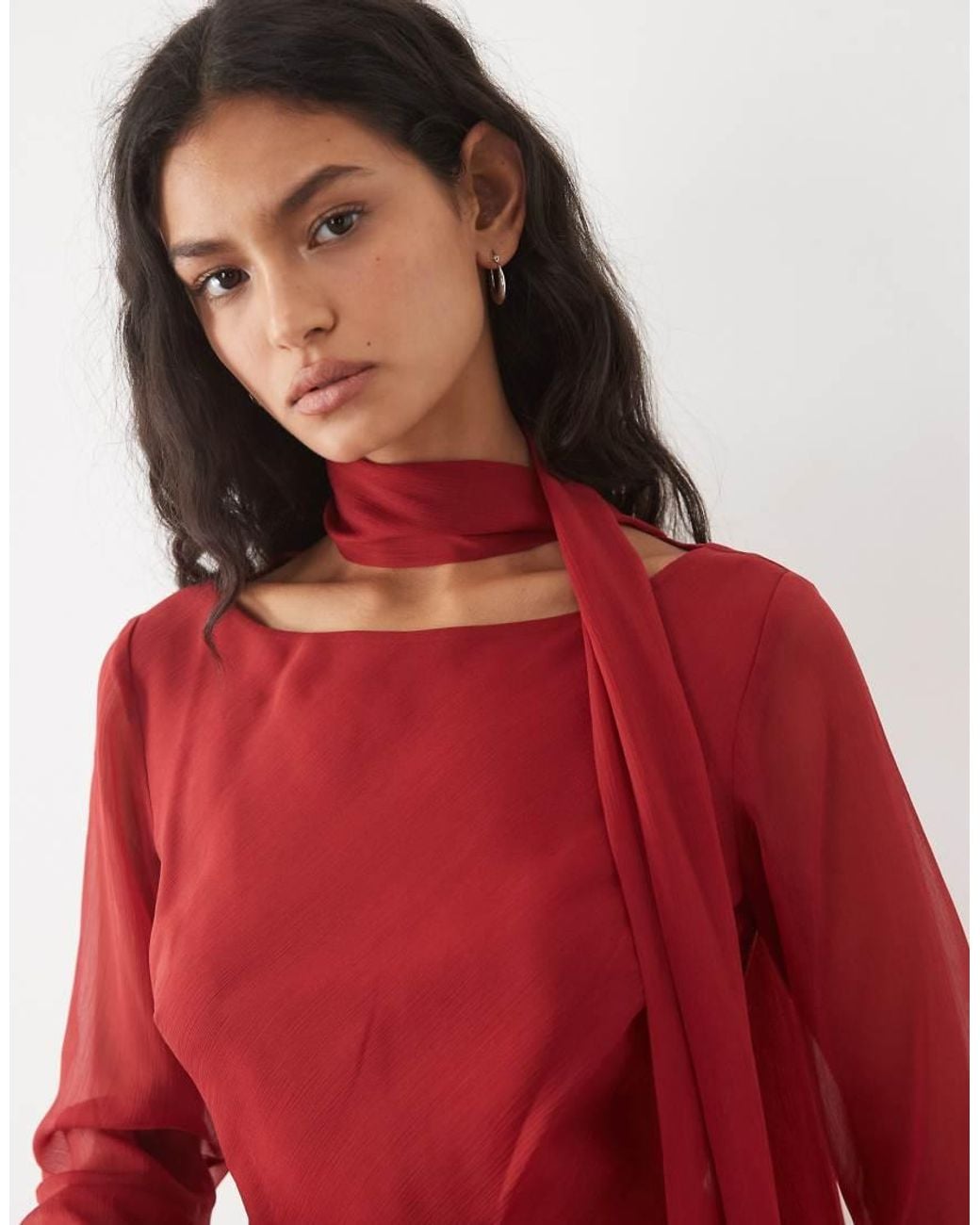 ASOS Red Chiffon Bias Cut Mini Dress With Matching Scarf