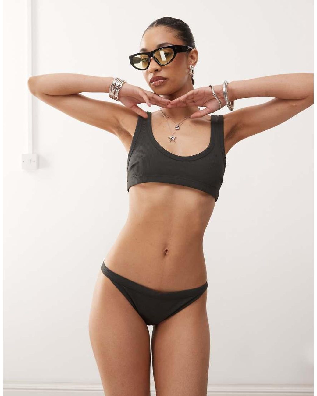 Weekday Black Ribbed Bikini Bottoms