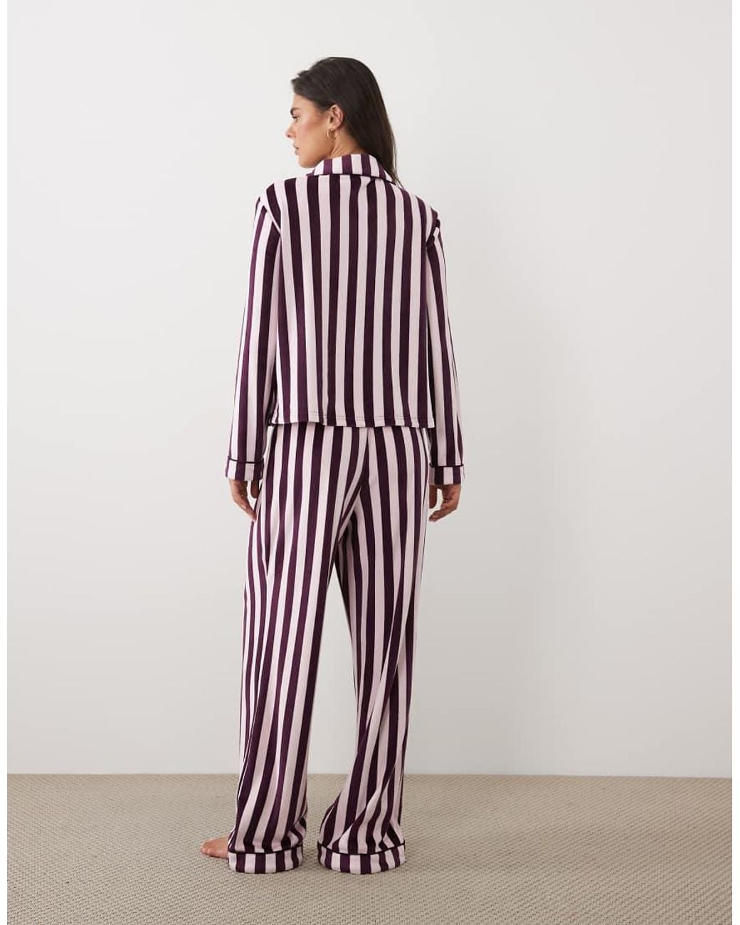 Boux Avenue Red Velvour Striped Revere Pyjama Set