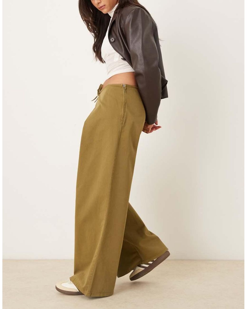 ASOS Natural Paper Touch Trouser With Fold Over Tie Front