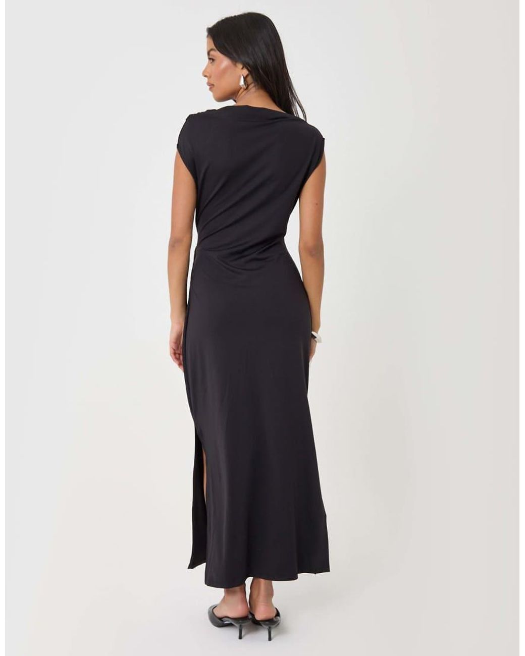 Threadbare Blue Twist Detail Slash Neck Maxi Dress