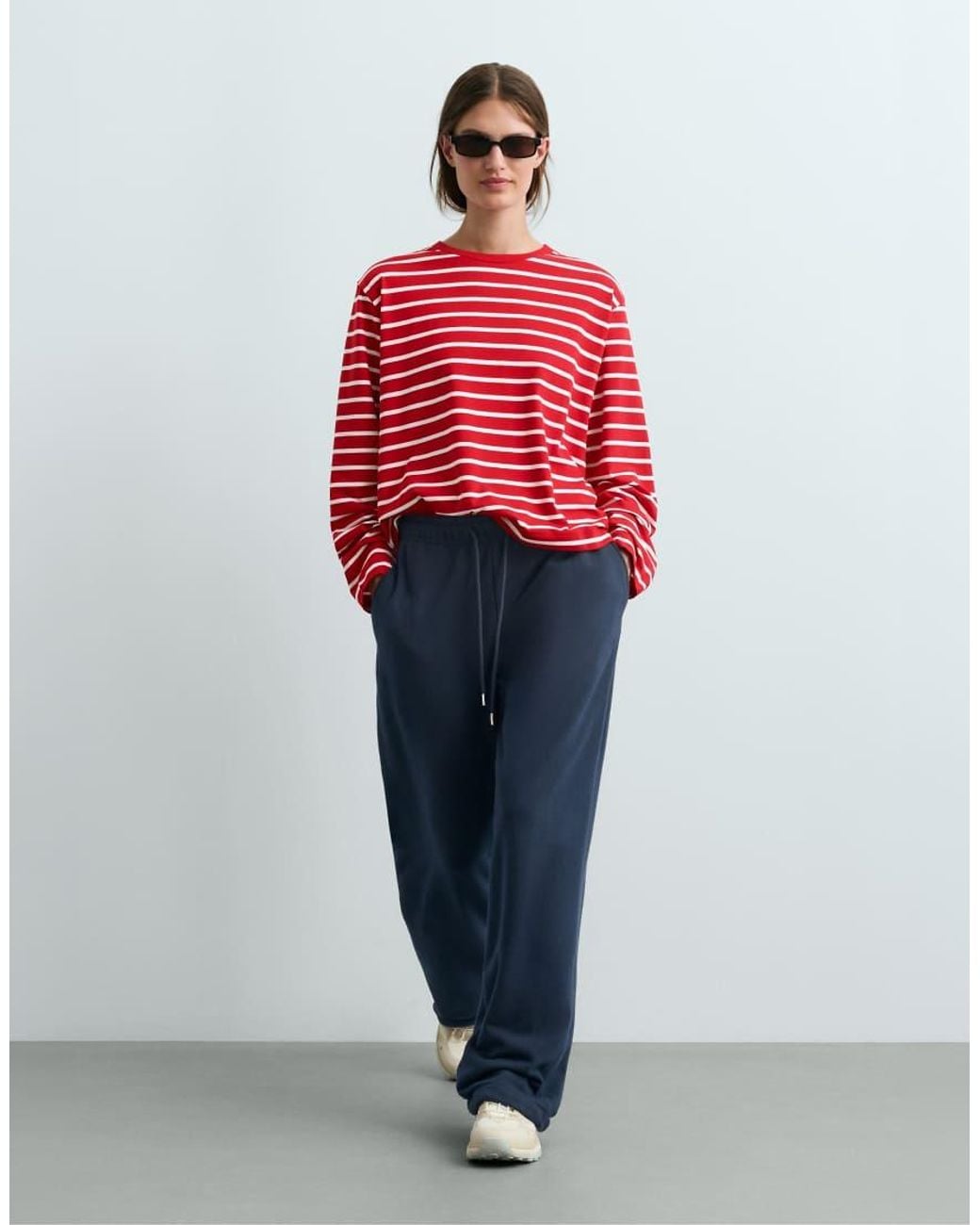 Oysho Black Boxy Long-sleeved Striped Cotton-blend T-shirt