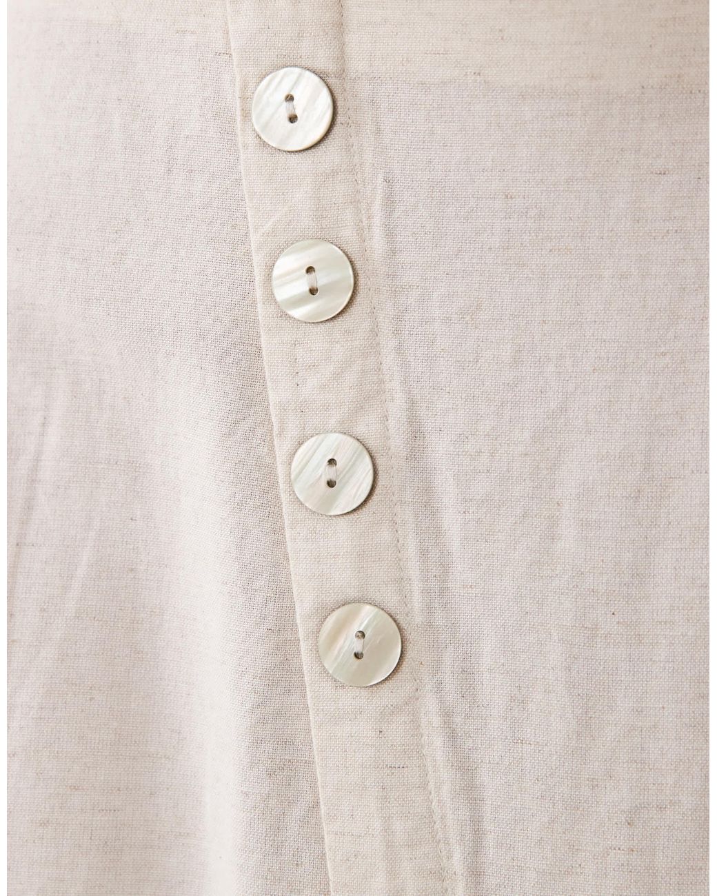 Vila Natural Linen Touch Button Front Midi Skirt