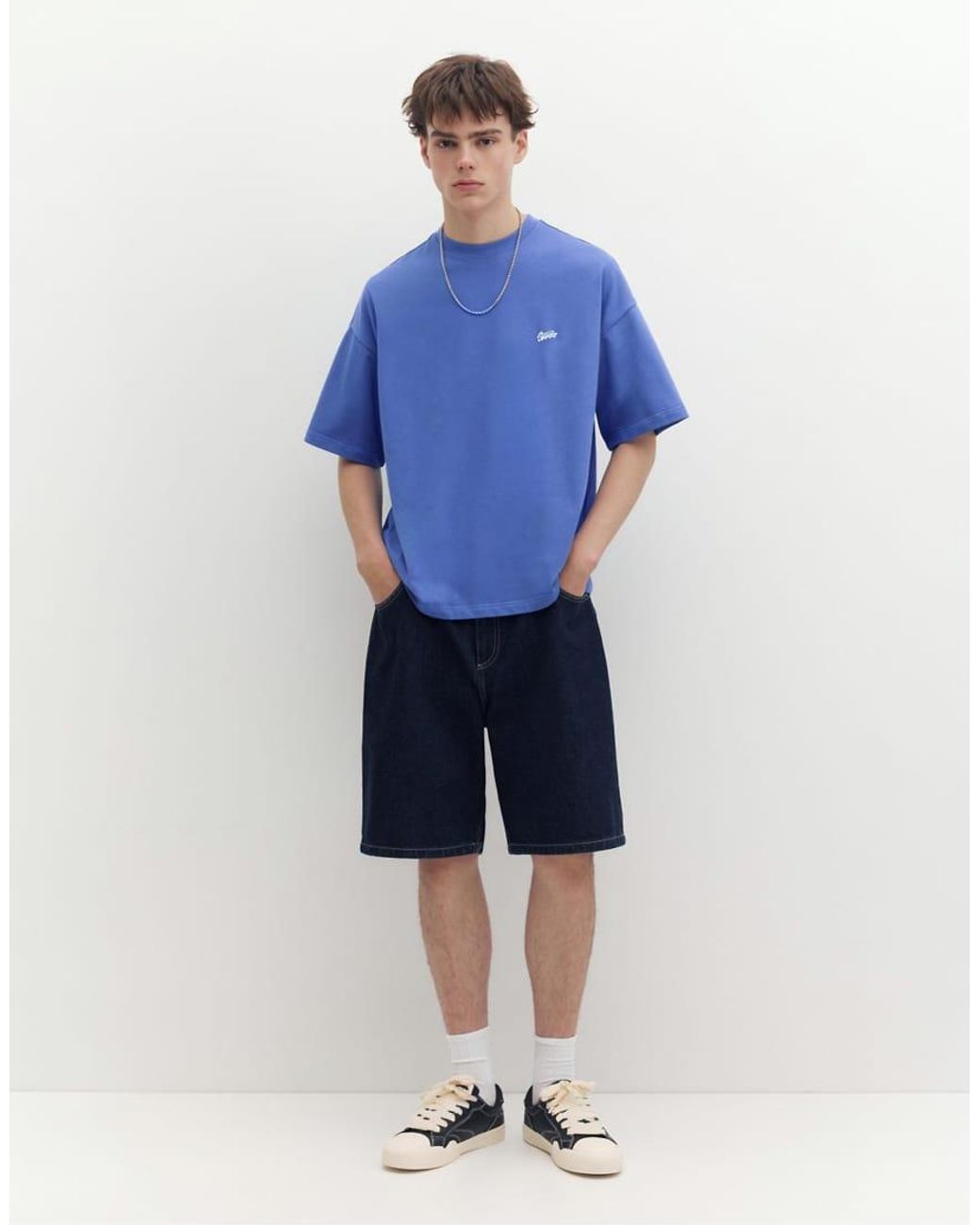 Pull&Bear Blue Stwd Logo Boxy T-shirt for men