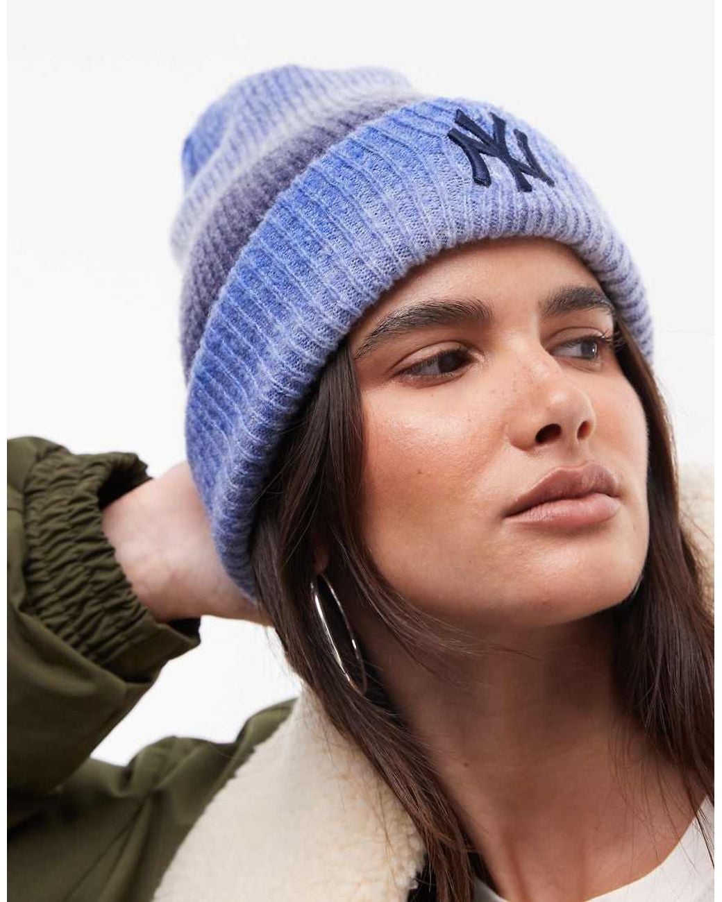 KTZ Blue Ny Yankees Logo Womens Ombre Knit Cuff Beanie